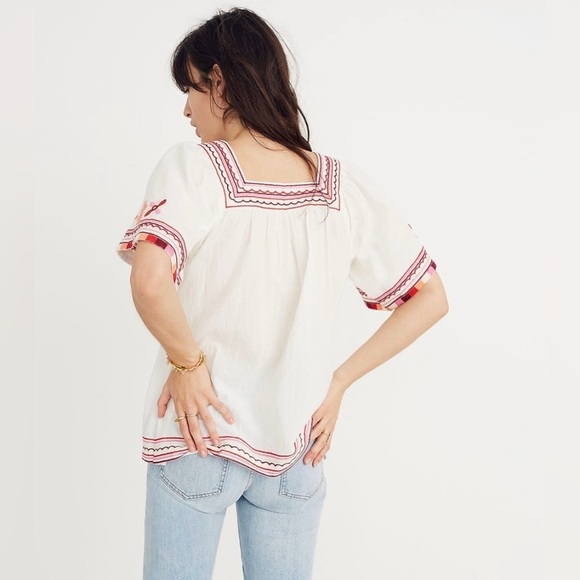 MADEWELL Embroidered Sandblossom Top White Square Neck Size XS - Picture 2 of 11
